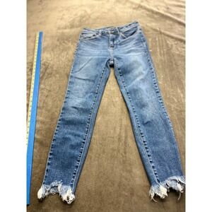 Judy Blue Skinny Fit Jeans Medium Wash Shark Bite Raw Hem Womens Size 5/27‎